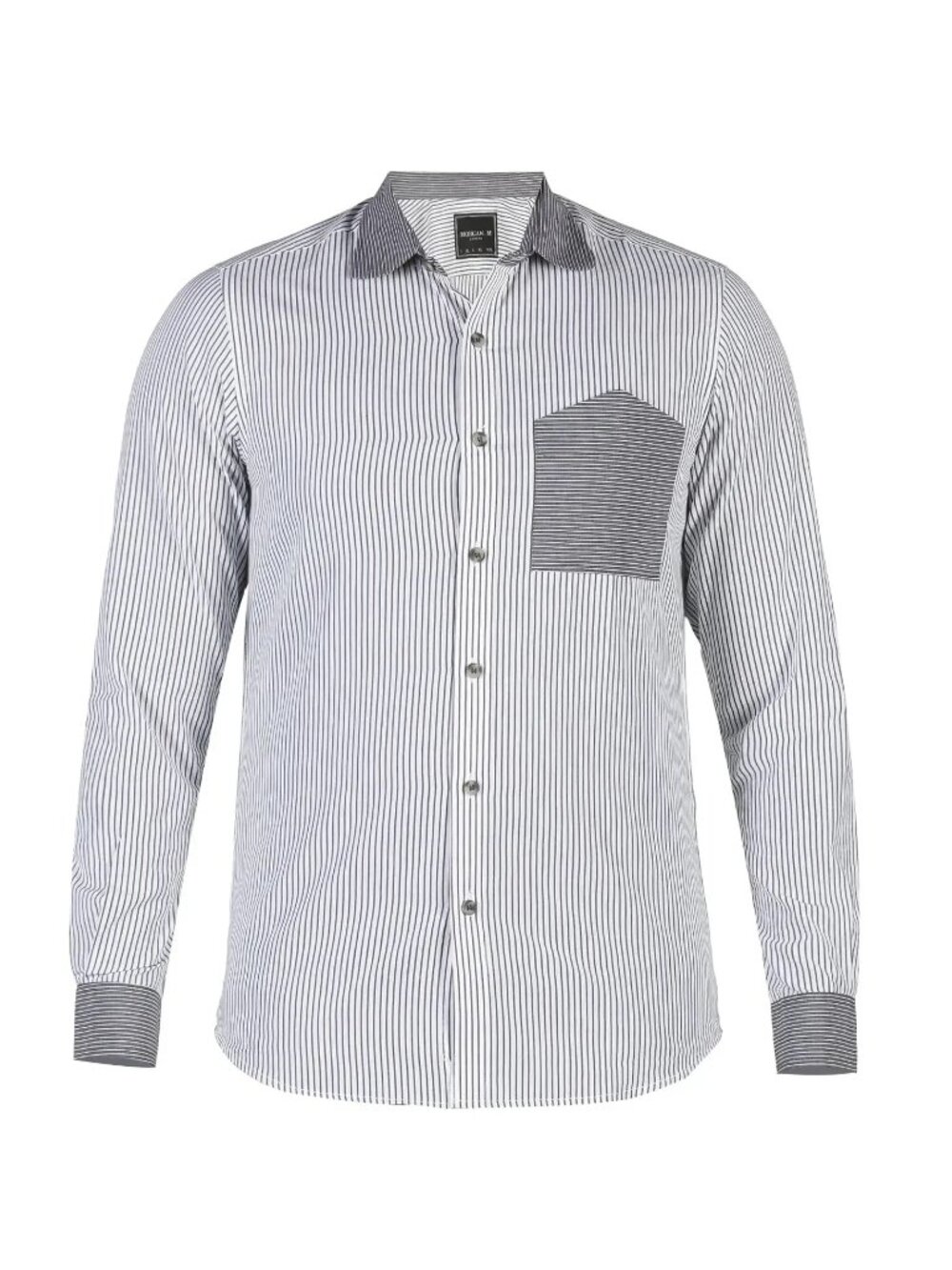 Morgan.M Light Grey Pinstripe with Dark Grey Contrast Collar LS Button/3179